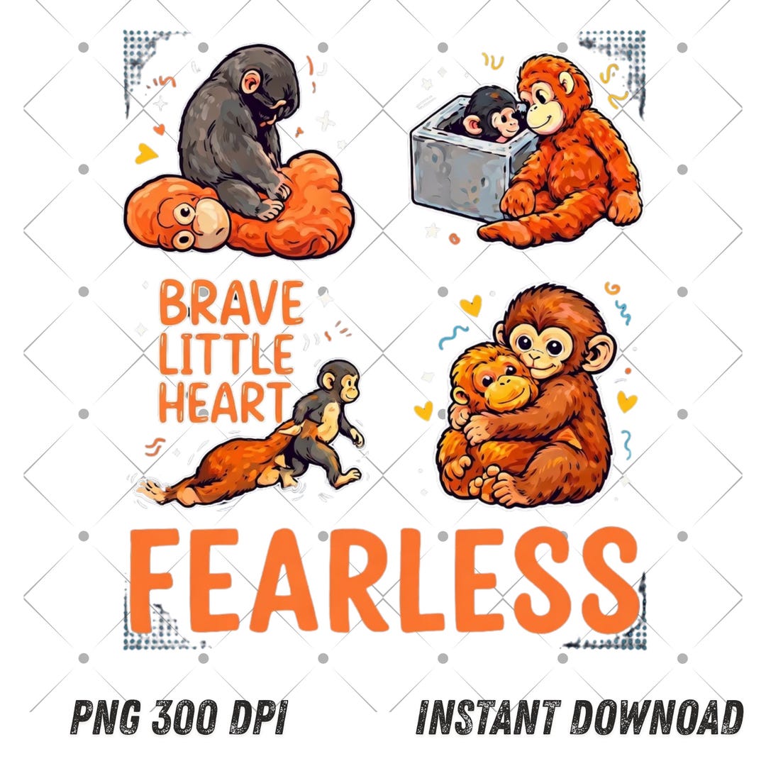 Brave Little Heart Monkeys PNG | Fearless Neurodiversity Design ...