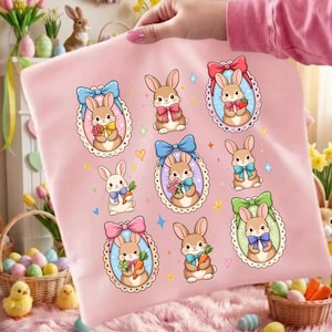 Floral Coquette Easter Bunny Png, Vintage Thrifted Grandma Core Shirt Design, Cottagecore Oval Frame Spring Sublimation, Trendy Easter Bow