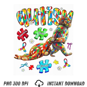 May include: A colorful graphic featuring two monkeys with multi-colored fur, embracing. The word "AUTISM" is written in a rainbow font above them. Puzzle pieces and ribbons with words like "Understand" and "Accept" are scattered around.