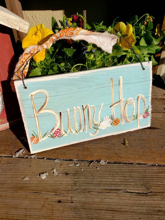 Outdoor Easter Signprimitive Easter Signbunny Hopspring Etsy