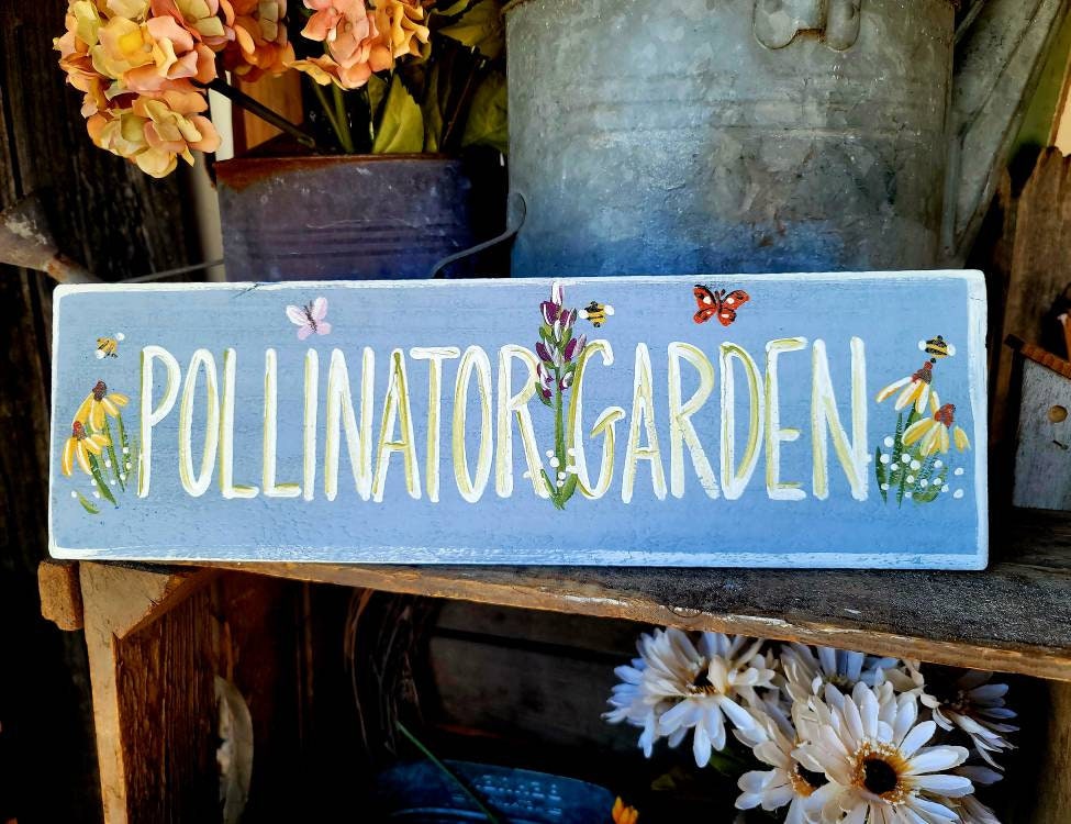 Pollinator garden sign,outdoor garden decor,butterfly garden sign,birds ...