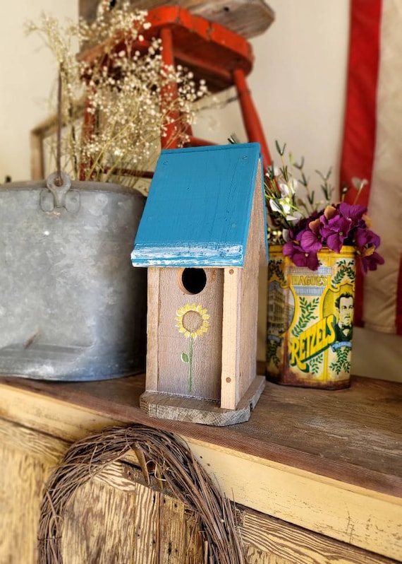 Birdhouse garden decor,outdoor garden gift,unique outdoor modern bird house,teal bird house for the outdoors,birthday gift,wood birdhouse