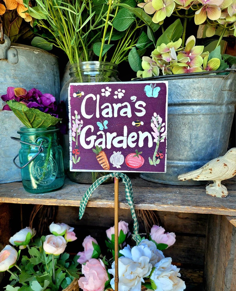 Marqueur de jardin personnalisé, piquet de jardin pour enfants, plaque commémorative, enseigne personnalisée pour l'extérieur, étiquette de jardin, cadeau jardin d'extérieur, cadeau fête des mères, piquet de jardin image 4