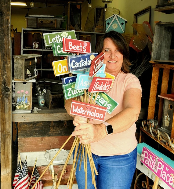 Custom Hand Painted Wood Garden Stakes: Vegetable Plant Markers