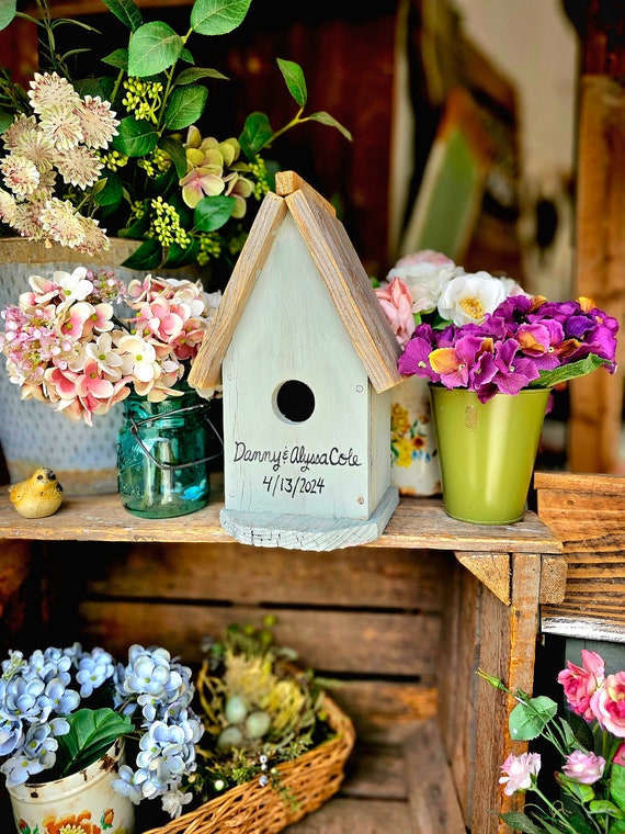 Customizable birdhouse for the outdoors. Made from reclaimed wood and painted with any colors or decorative design. Perfect garden gift idea