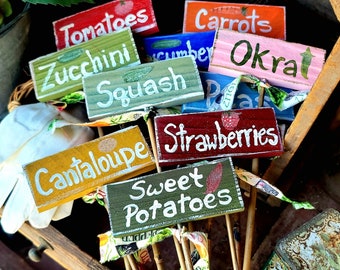 Custom Hand Painted Wood Garden Stakes: Vegetable Plant Markers, Outdoor Signage