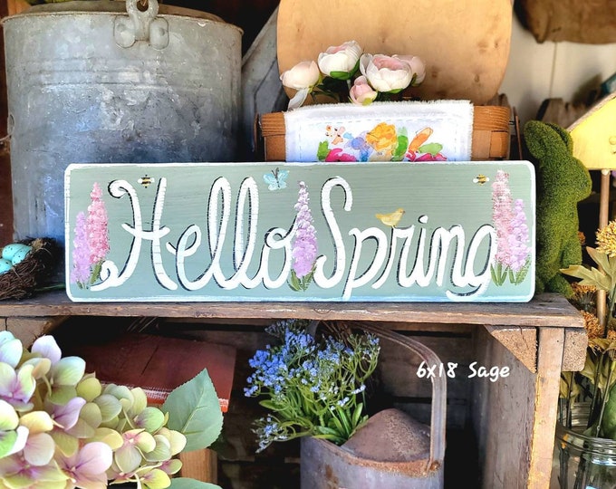 Hello spring wooden sign,outdoor spring decor,garden decor,personalize outdoor signs,spring wreath sign,spring sign,custom sign,garden sign
