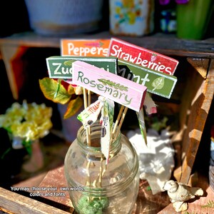 custom garden markers,plant labels,garden gifts,small wood stake sign,childrens garden,herb garden markers,personalized sign,the gardener