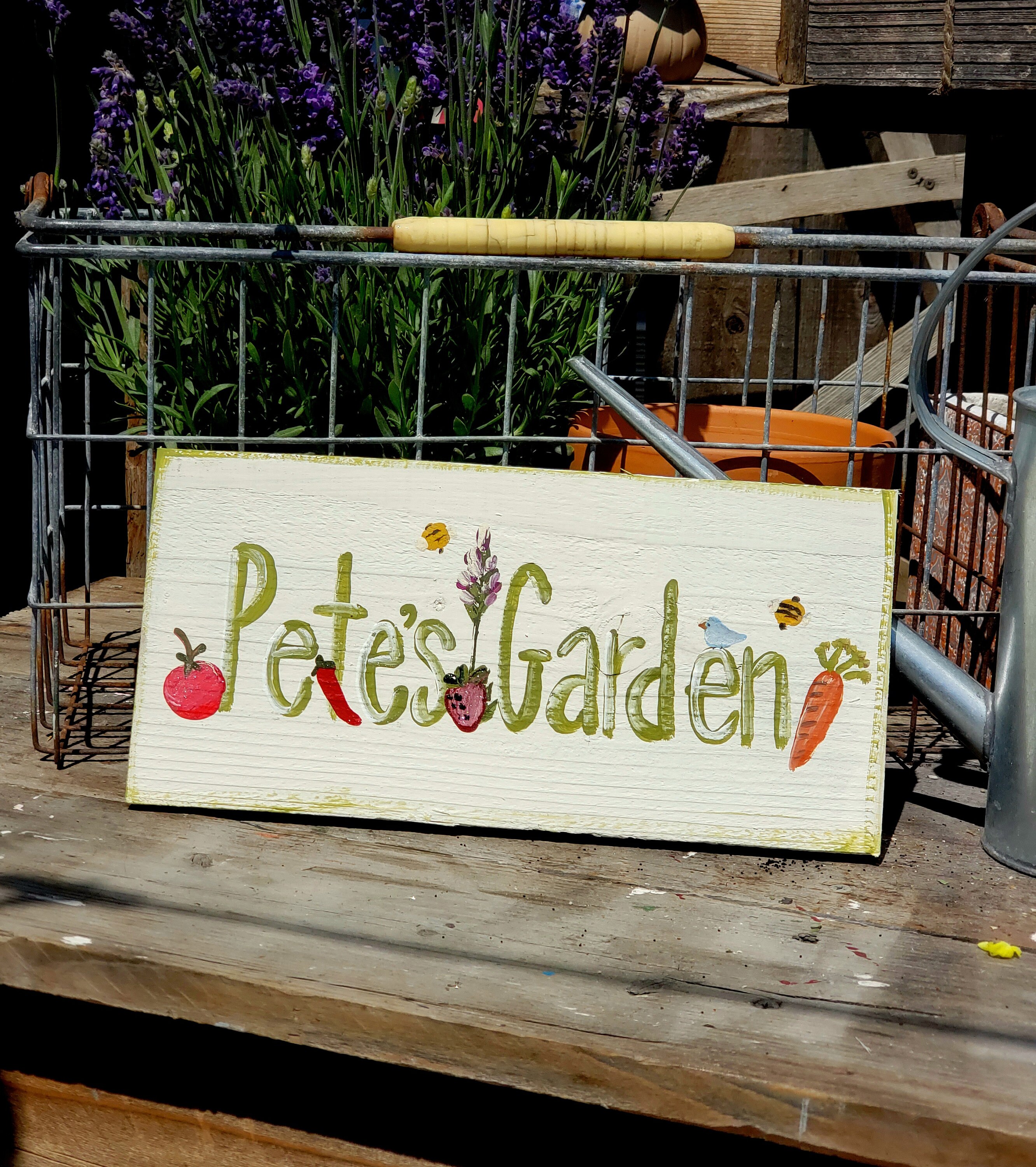Hand painted garden sign that is personalized with your wording and