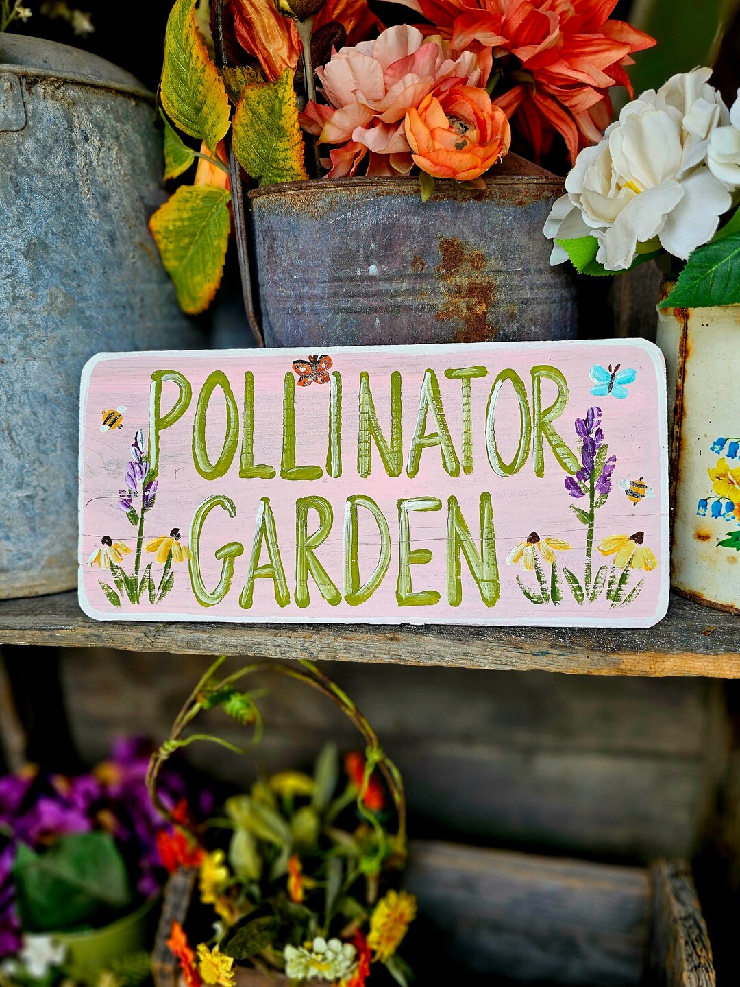 Pollinator Garden Sign,outdoor Garden Decor,butterfly Garden Sign,birds ...