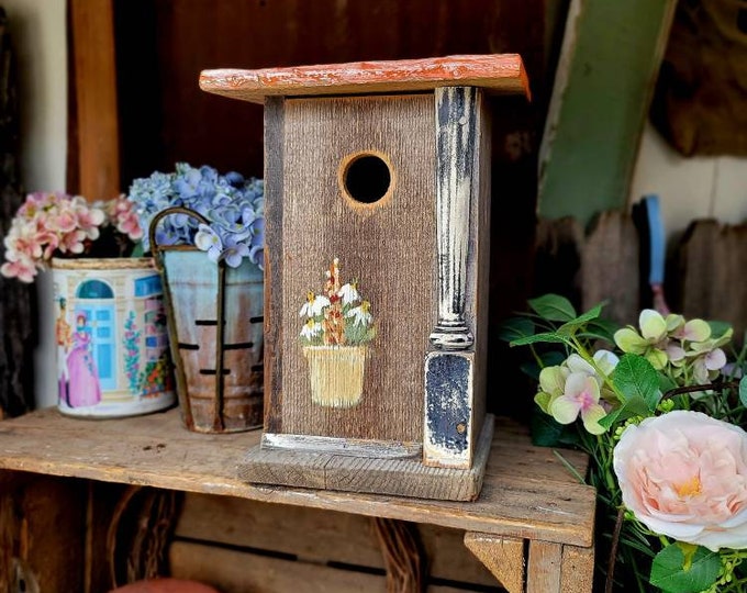 Rustic Outdoor Birdhouse Orange Wood Birdhouseunique Birdhousegarden
