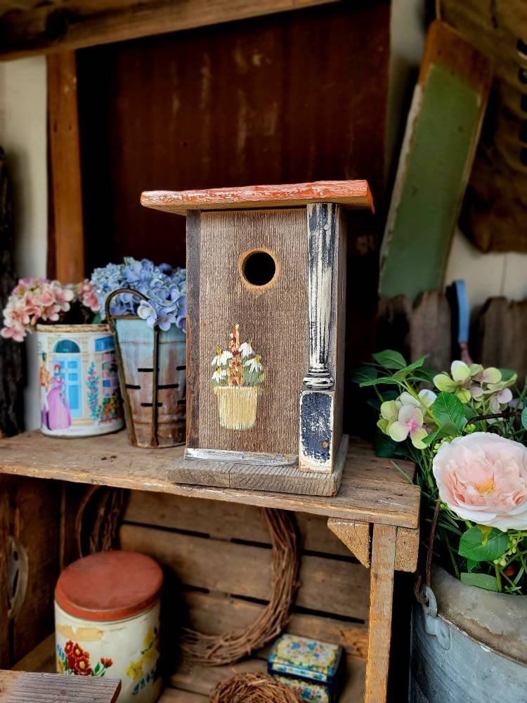 rustic Outdoor birdhouse orange wood birdhouseunique birdhousegarden