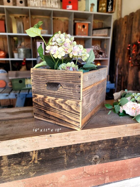 Handmade rustic wood box,unique storage,wood planter box,custom wood box,handmade kitchen box,rustic wood storage box,antique handle box