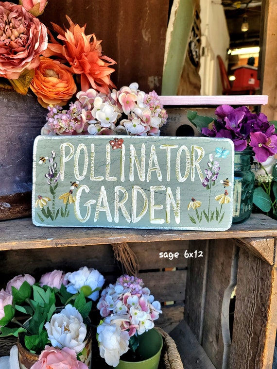 Pollinator garden sign,outdoor garden decor,butterfly garden sign,birds and bees,custom wood sign,spring garden decor,birdhouse of orange