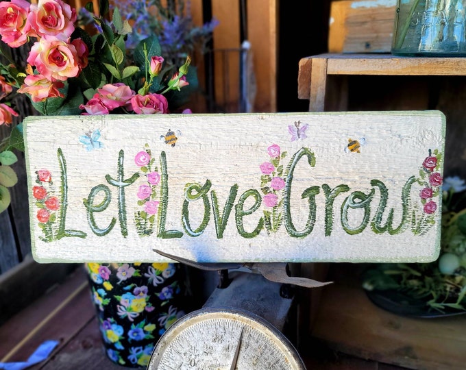 Garden sign,custom wooden sign,outdoor garden decor,garden sign personalized,let love grow,gift for mom,gift for her,vintage rose garden
