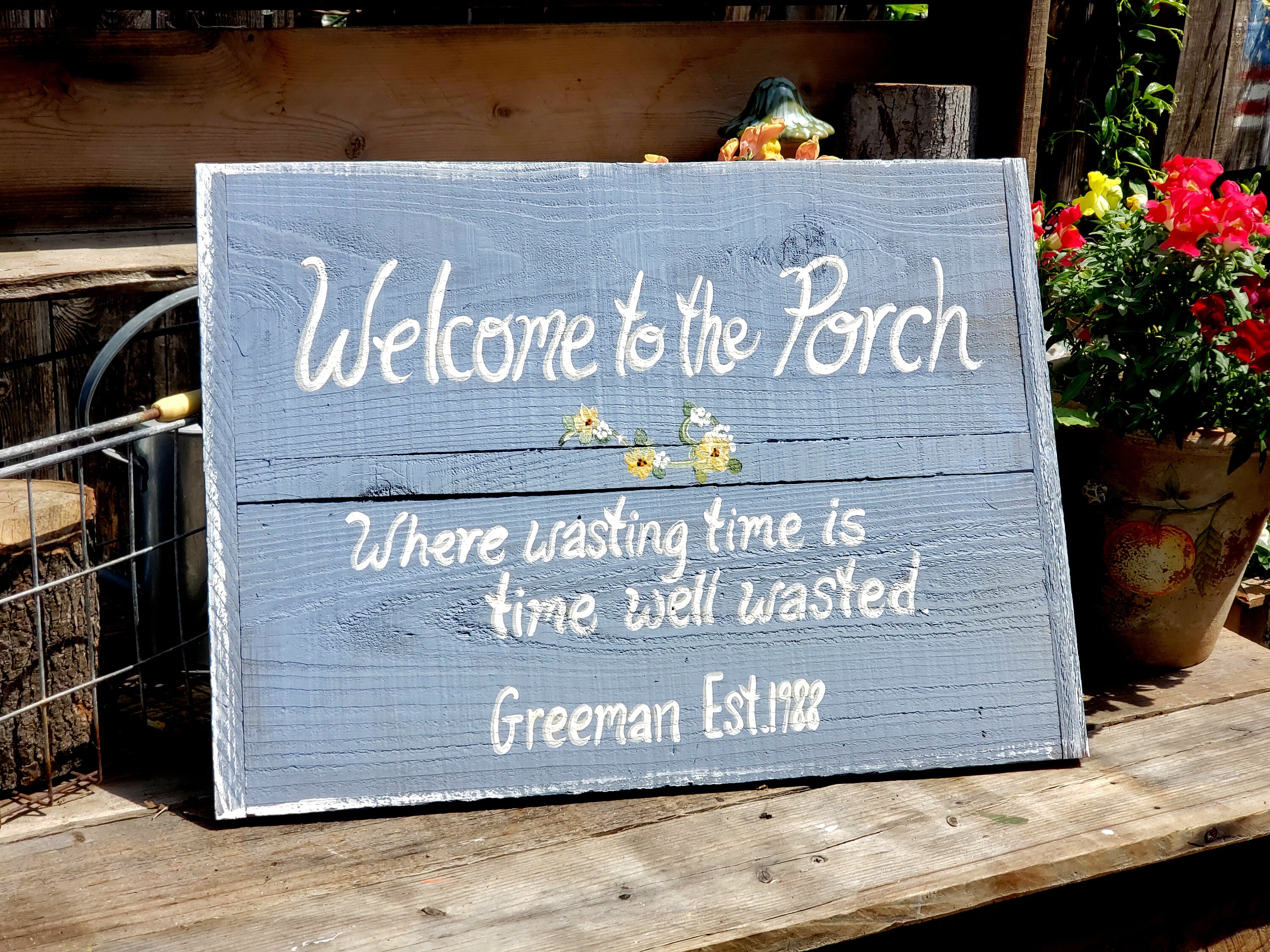 Large custom outdoor/indoor wood sign for home and garden. Handpainted