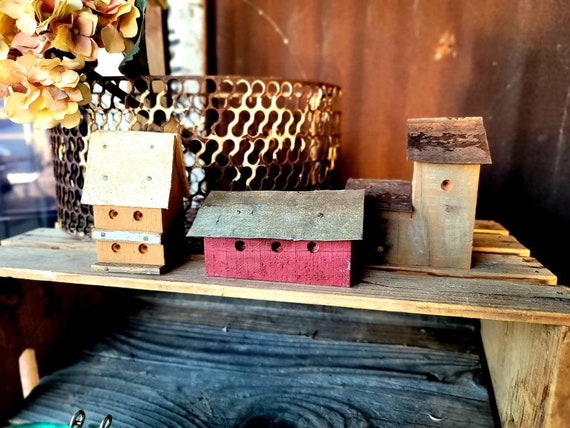 3 inch Miniature wood birdhouse block,tin roof mini birdhouse,wood shelf sitter,bird decor,garden gift,custom wood sign,handmade birdhouse