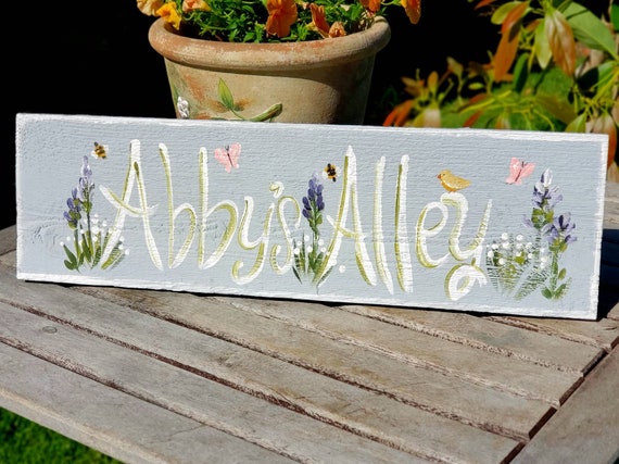 Hand painted garden sign that is personalized with your wording and details. You choose the size,color,details and wording. Garden gift idea