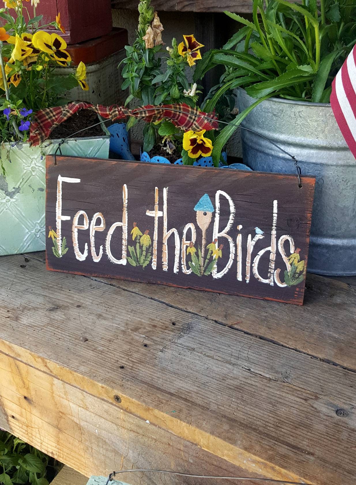 Feed the birds sign,outdoor garden sign,Mary poppins sign,personalized