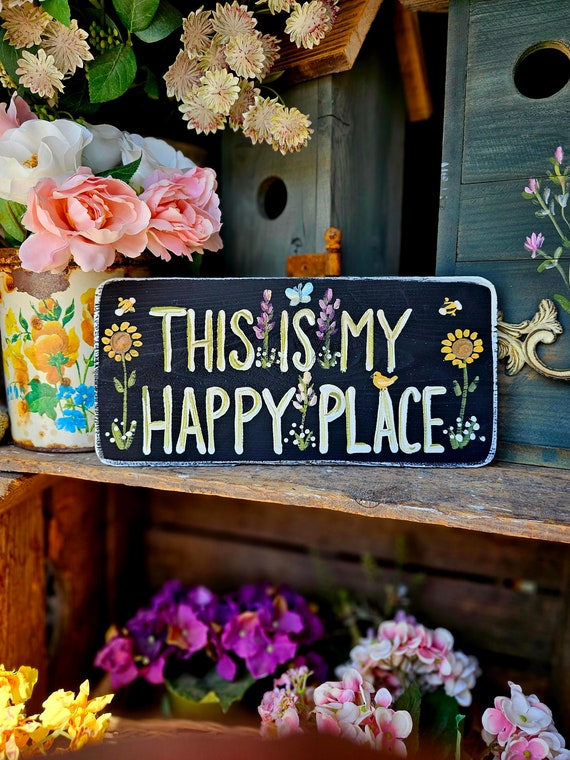This is my happy place,custom wood sign,personalized wood sign,garden gift,outdoor wood sign,handpainted sign,gift for her,wooden garden art