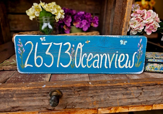 Custom handpainted wood sign for your home or business. Its a inviting way to label your residence with personalized numbers in your style.