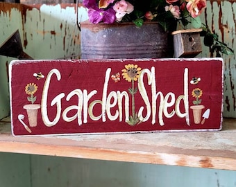 Rustic Garden Shed Sign: Upcycled Wood, Sunflower Decor,handmade sign