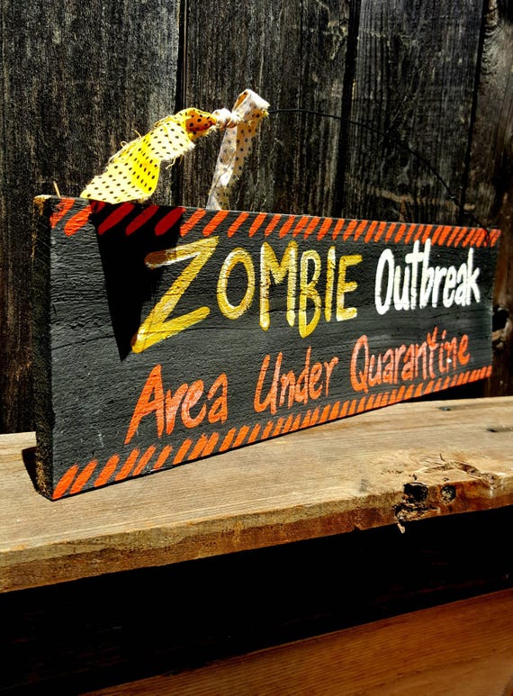 Glow in the dark zombie outbreak sign,rustic halloween decor,rustic fall decor,halloween decoration,the walking dead,halloween yard sign