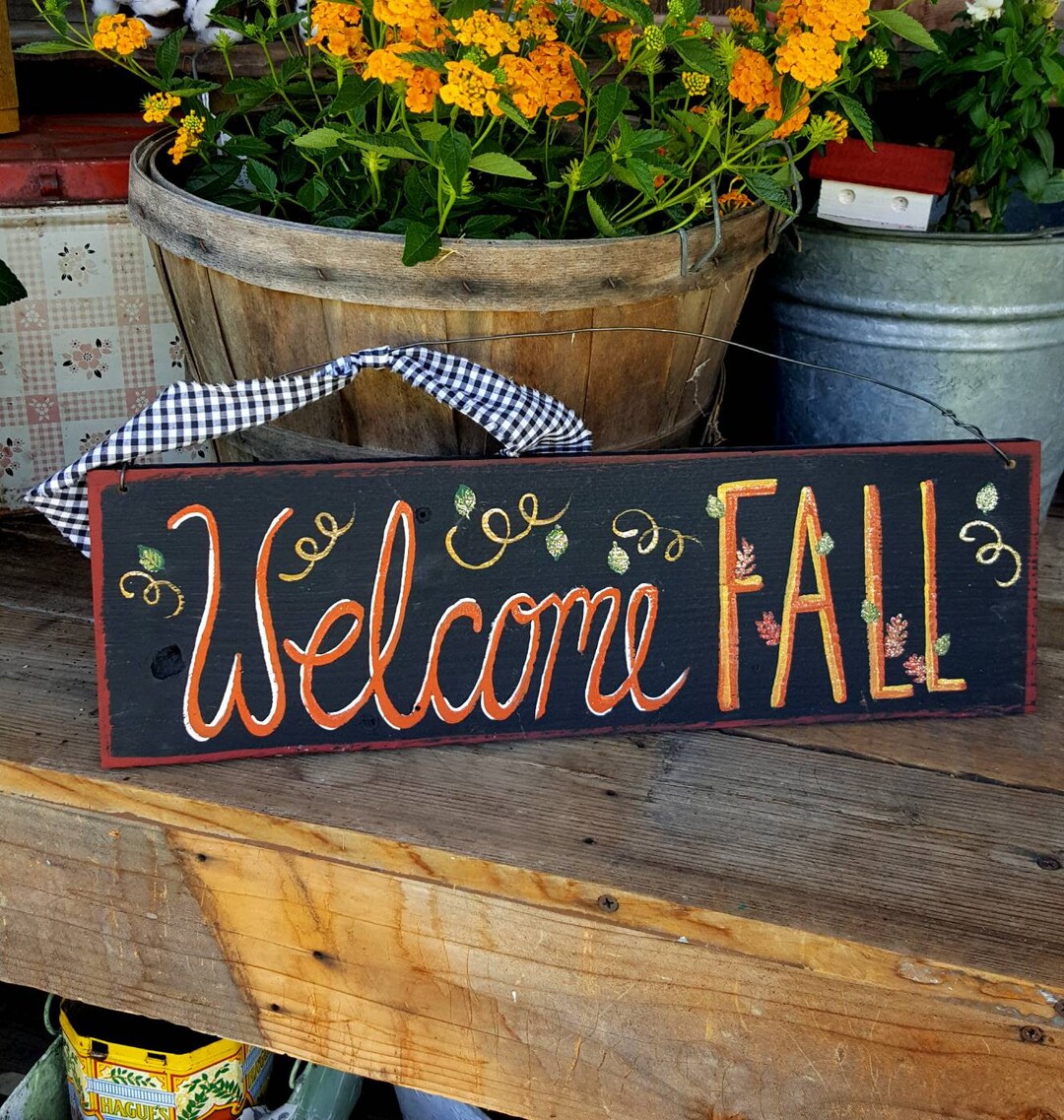 Welcome Fall Signrustic Halloween Outdoorprimitive - Etsy