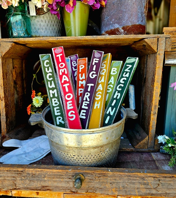 Handmade Reclaimed Wood Garden Markers: Custom Plant Labels, 16" Stakes -  Etsy