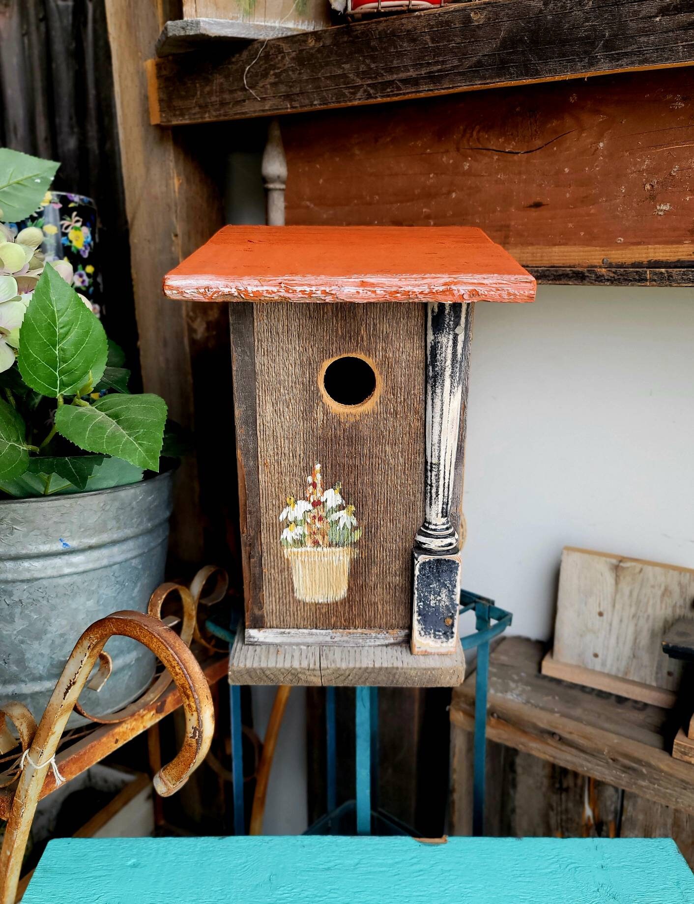 rustic Outdoor birdhouse orange wood birdhouseunique birdhousegarden
