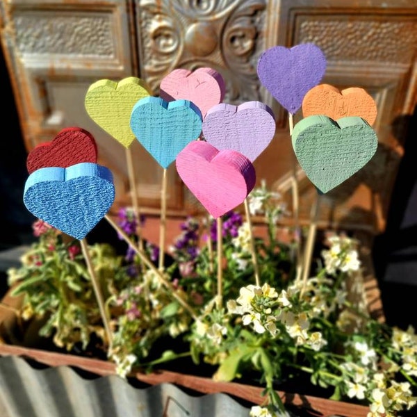 Wooden heart bouquet,custom heart wood stake,garden gifts,custom conversation hearts,valentine signs for garden,hearts on stick, garden sign