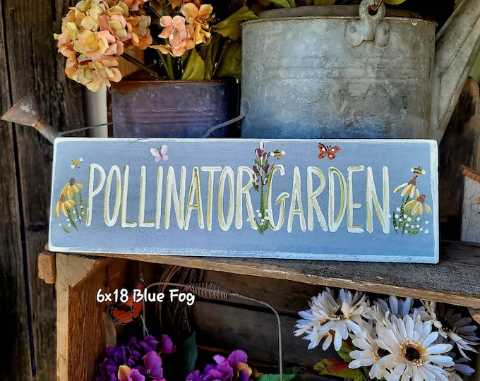 Pollinator garden sign,outdoor garden decor,butterfly garden sign,birds and bees,custom wood sign,spring garden decor,birdhouse of orange