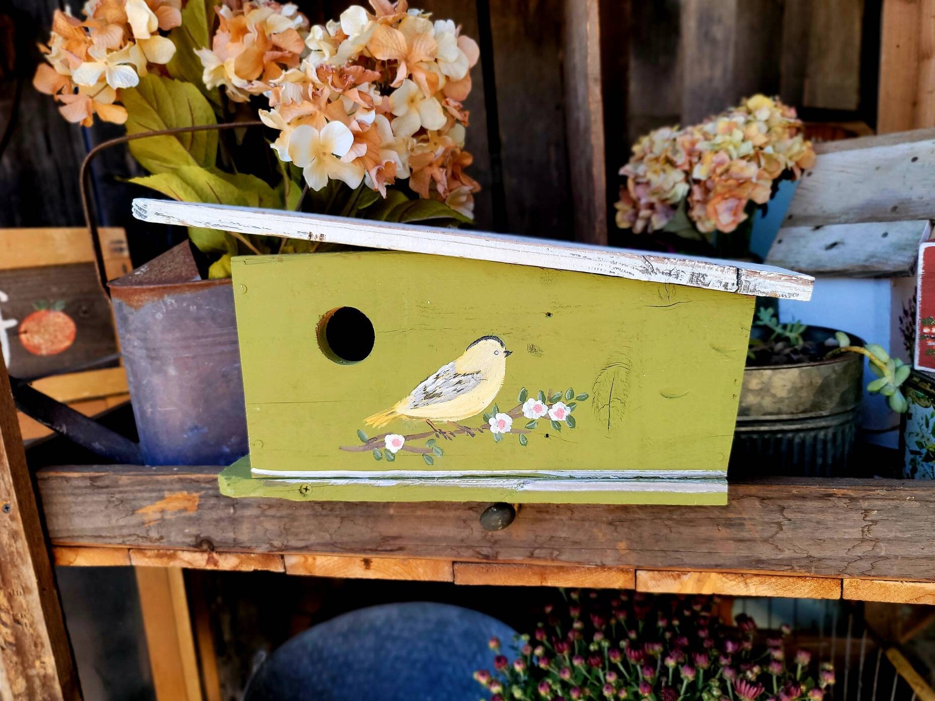 Olive green wood birdhouse,painted birdhouse,outdoor birdhousethe