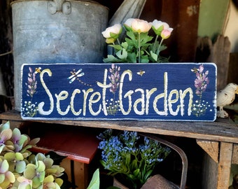 Handpainted Secret Garden Sign: Rustic Wood Decor
