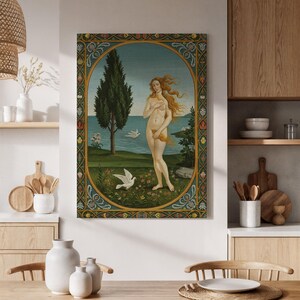 Framed Classical Goddess Canvas Wall Art, Venus or Aphrodite by the Sea, Elegant Vintage Style Print for Living Room, Bedroom, Gallery Decor