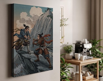 Samurai Duel Canvas Art: Japanese Warrior Illustration