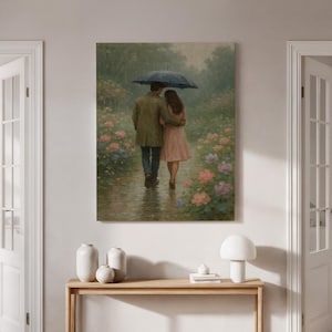 Framed Romantic Couple Canvas Art, Love in Garden Painting