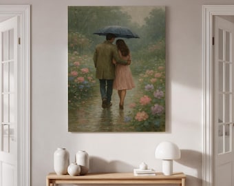 Framed Romantic Couple Canvas Art, Love in Garden Painting