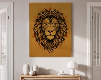 Framed Geometric Lion Canvas Print, Modern Minimalist Wall Art