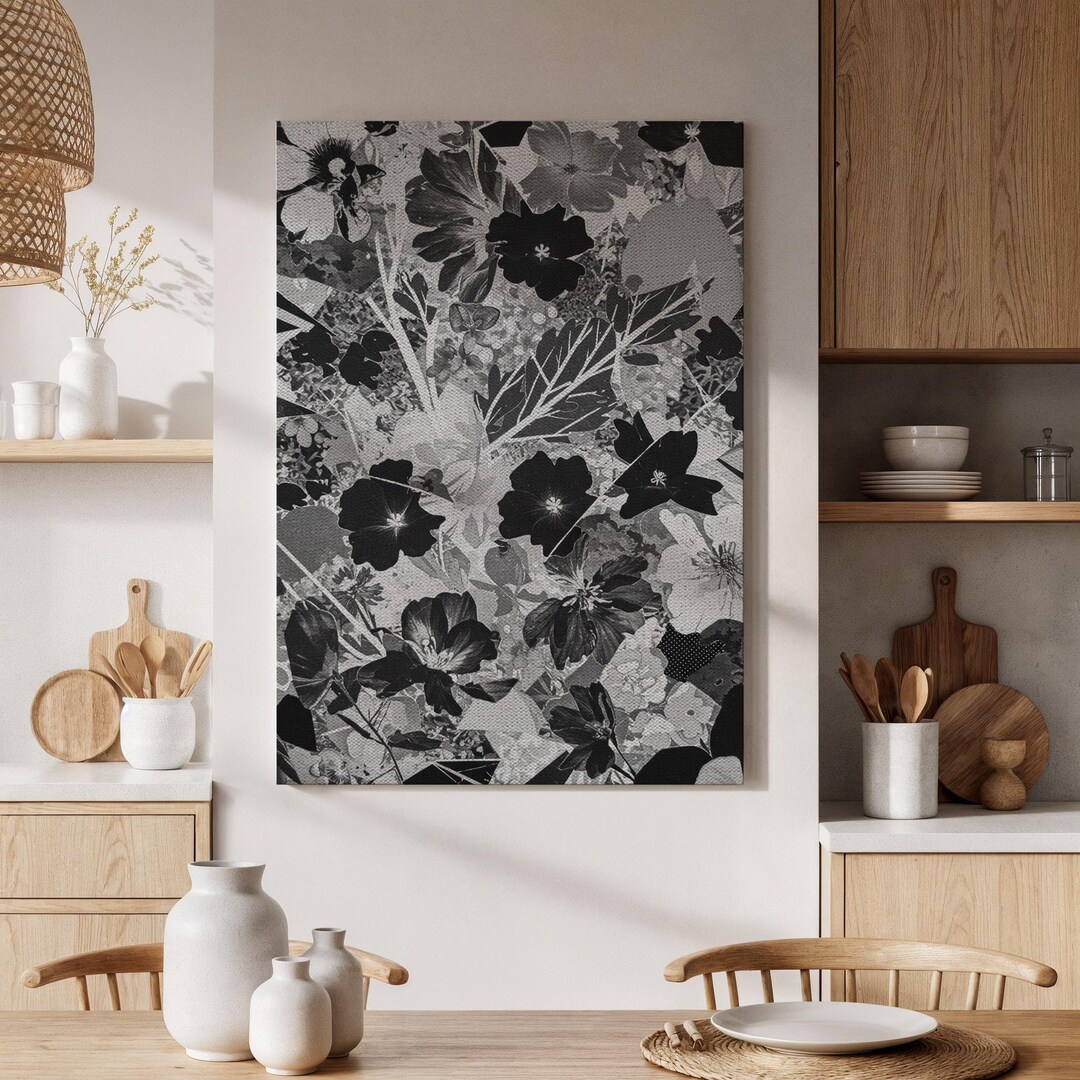 Black and White Floral Canvas Print, Elegant Monochrome Flower Art ...