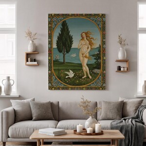 Framed Classical Goddess Canvas Wall Art, Venus or Aphrodite by the Sea, Elegant Vintage Style Print for Living Room, Bedroom, Gallery Decor