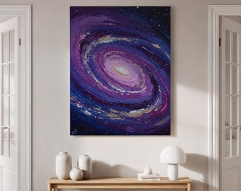 Lienzo enmarcado con espiral galáctica, arte cósmico púrpura, obra de arte espacial abstracta, decoración de cielo estrellado para sala de estar, oficina o dormitorio.
