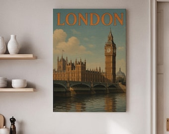 Framed London Canvas Art, Big Ben, Vintage Travel Poster