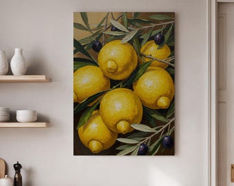 Zitrone und Olive Stillleben Leinwand Druck, Küche Wandkunst