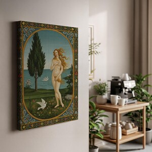 Framed Classical Goddess Canvas Wall Art, Venus or Aphrodite by the Sea, Elegant Vintage Style Print for Living Room, Bedroom, Gallery Decor