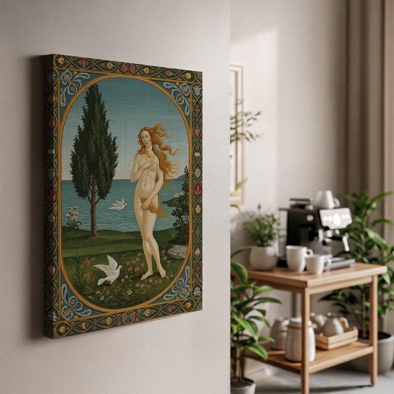 Framed Classical Goddess Canvas Wall Art, Venus or Aphrodite by the Sea, Elegant Vintage Style Print for Living Room, Bedroom, Gallery Decor