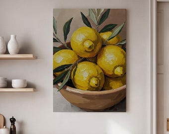 Lemon Still Life Canvas Print, Rustic Kitchen Art