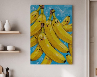 Lienzo de plátano kawaii, decoración divertida para la pared de la cocina, enmarcado