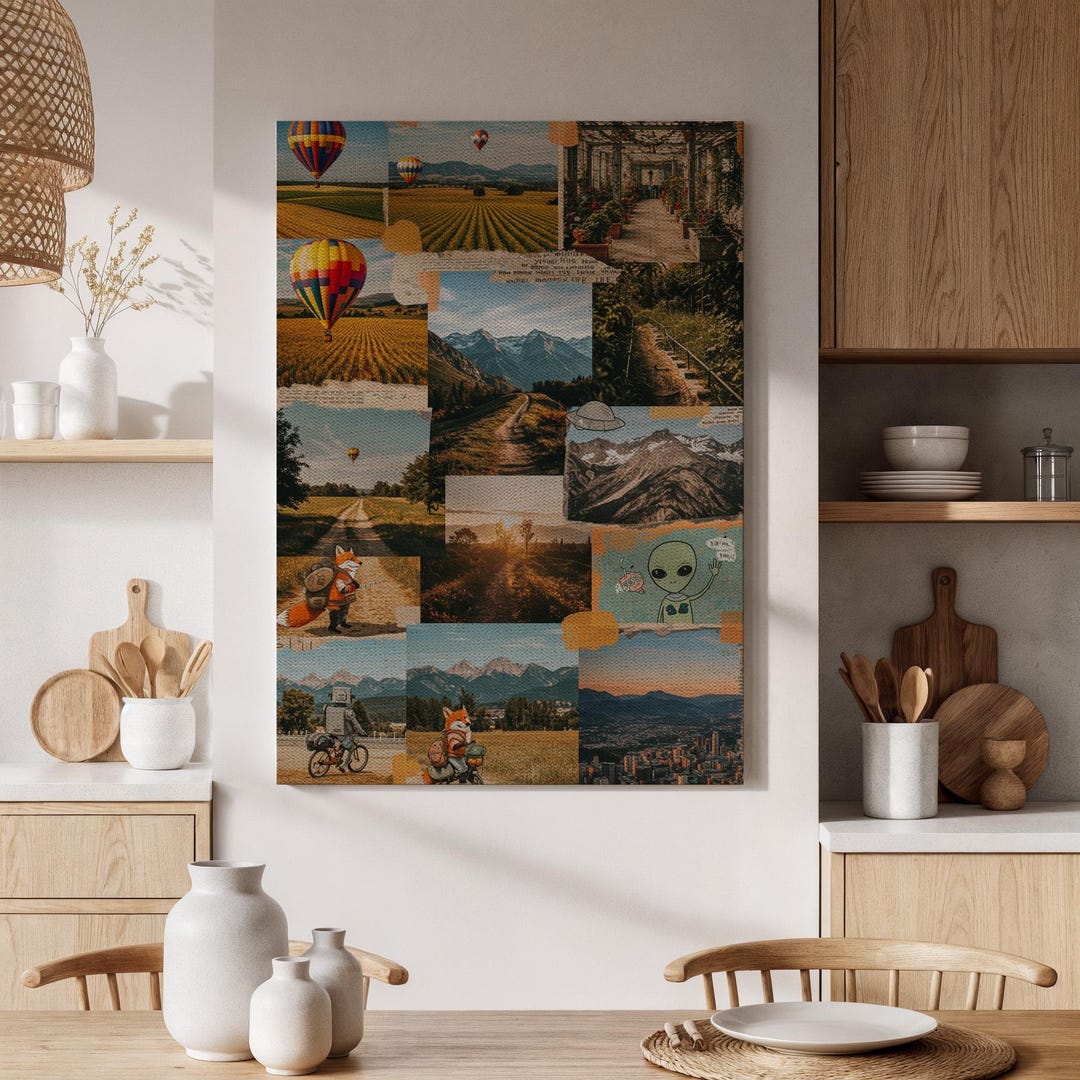 Fun Adventure Collage Adventure Travel Collage Canvas Art Print, Hot Air Balloons, Mountains ...