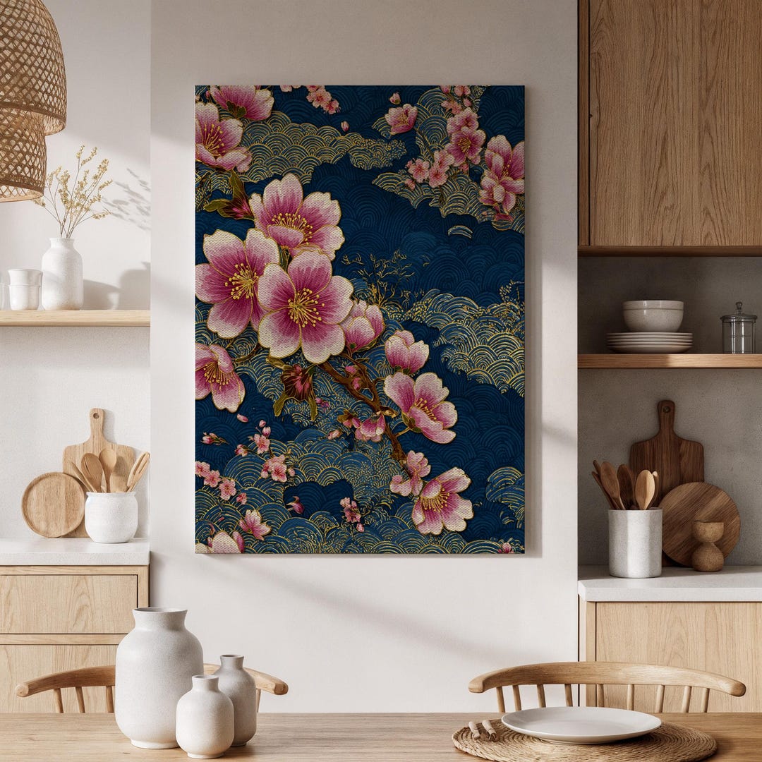 Cherry Blossom Canvas Wall Art Framed, Japanese Floral Print, Pink ...